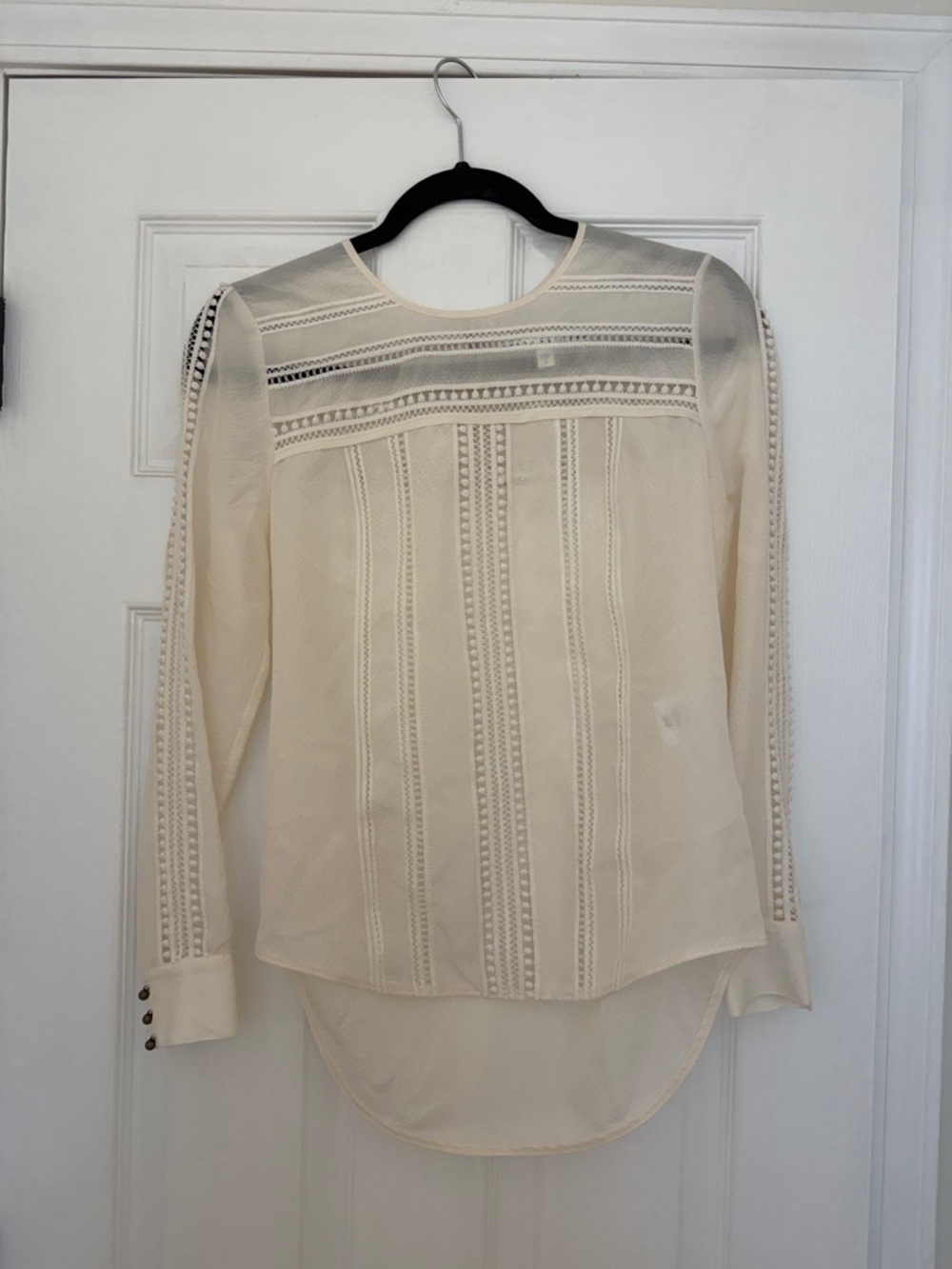 Veronica Beard Cream Lace-Trim Lightweight Blouse